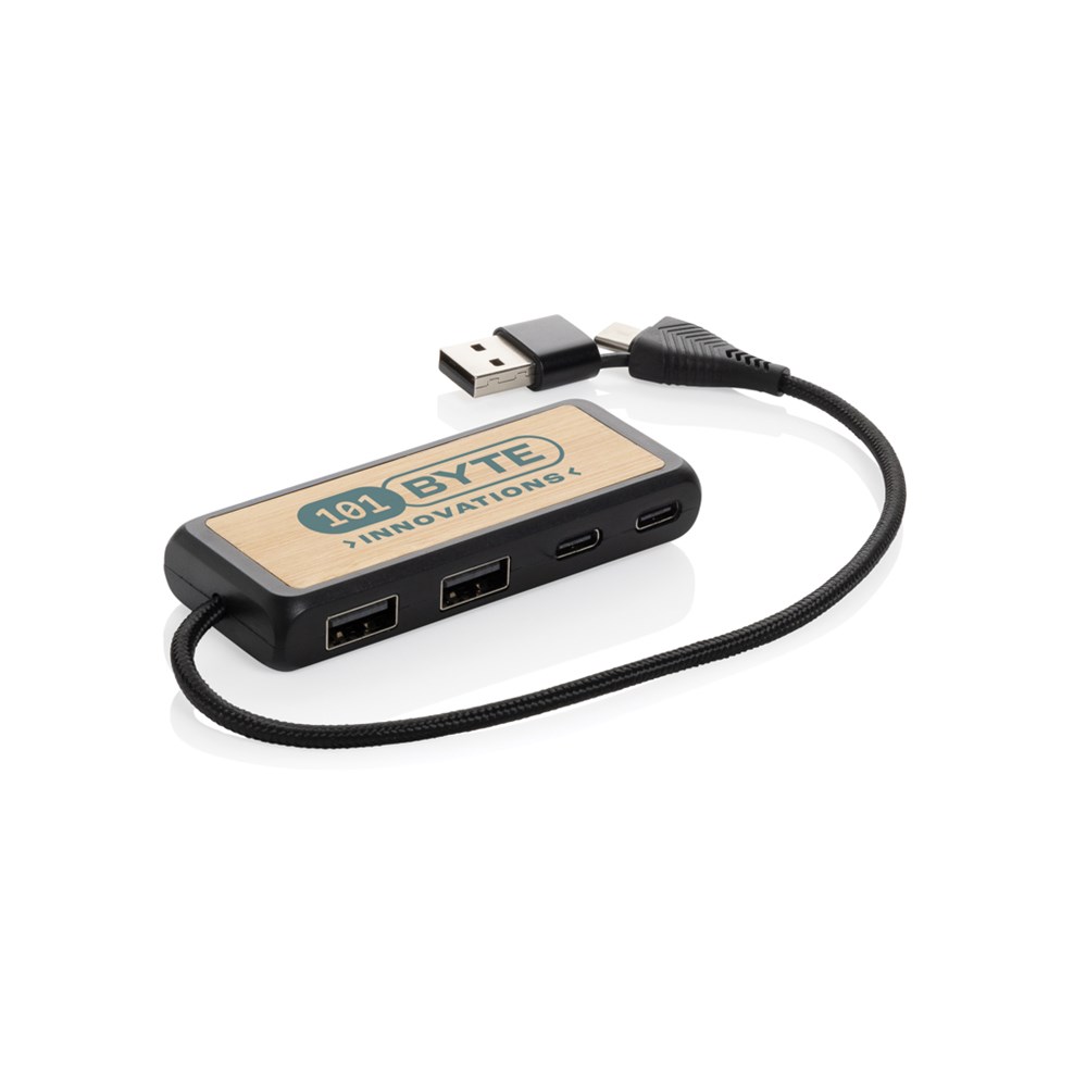 Link Dual Input USB Hub aus RCS rec. Kunststoff und Bambus